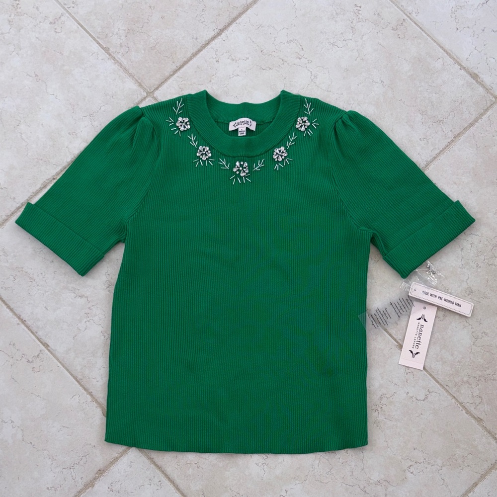 Nanette Lepore Green Embroidered Top